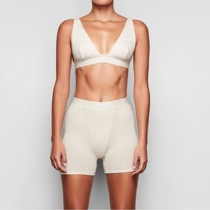 SKIMS COTTON RIB BOXER AND BRALETTE IN COLOR BONE